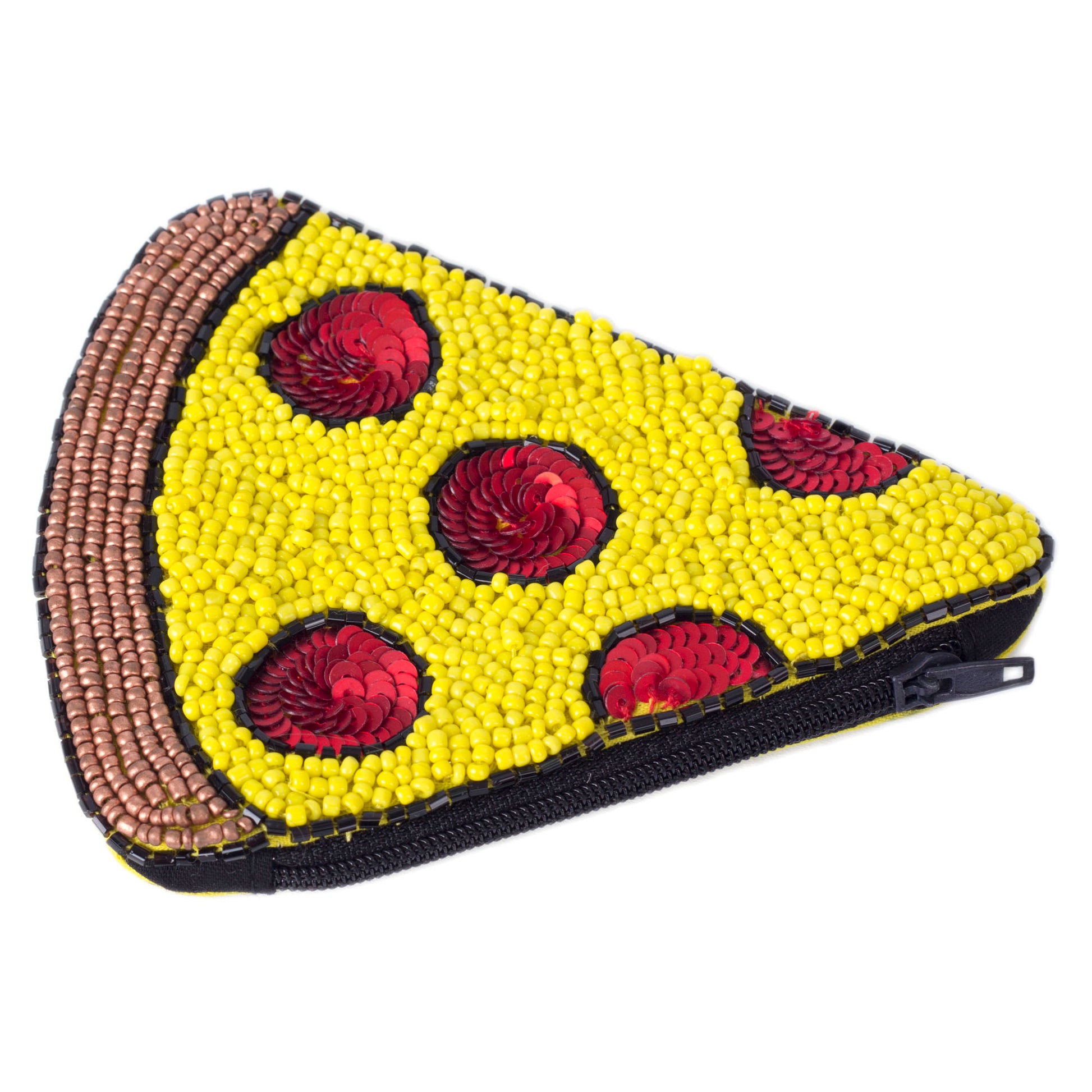 Beaded and Sequin Pizza Coin Purse