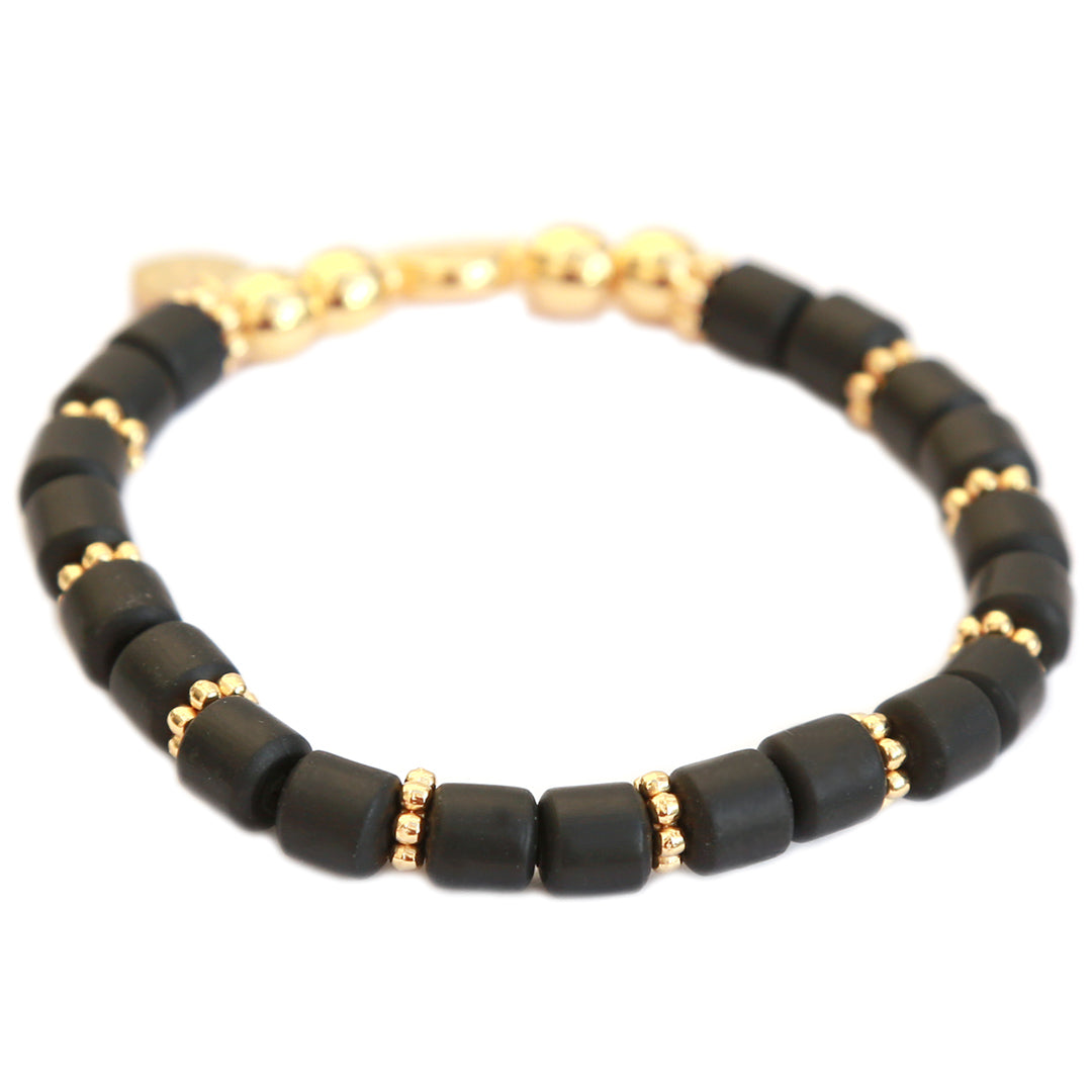 Black Bracelet with gold beads 