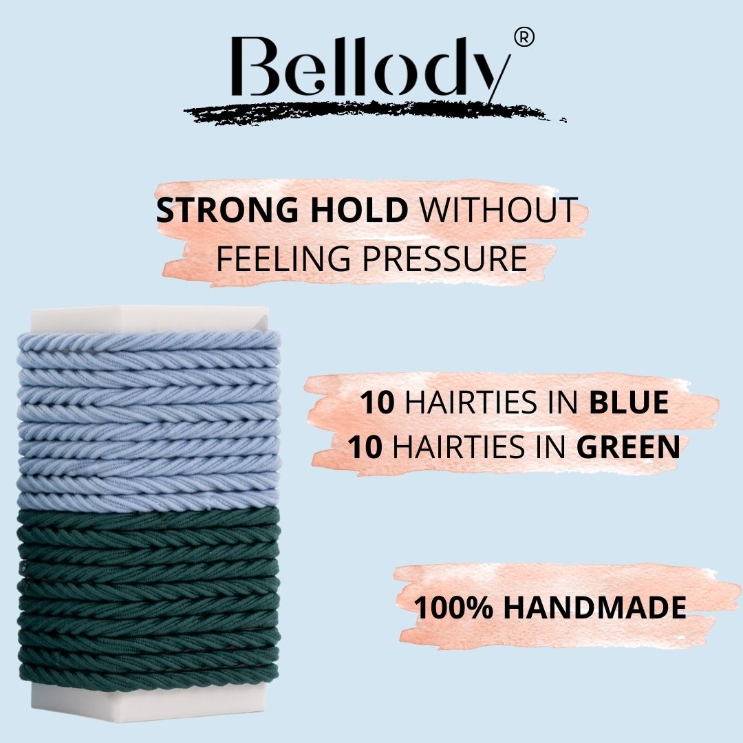 Set of 20 mini hair ties in blue and green 
