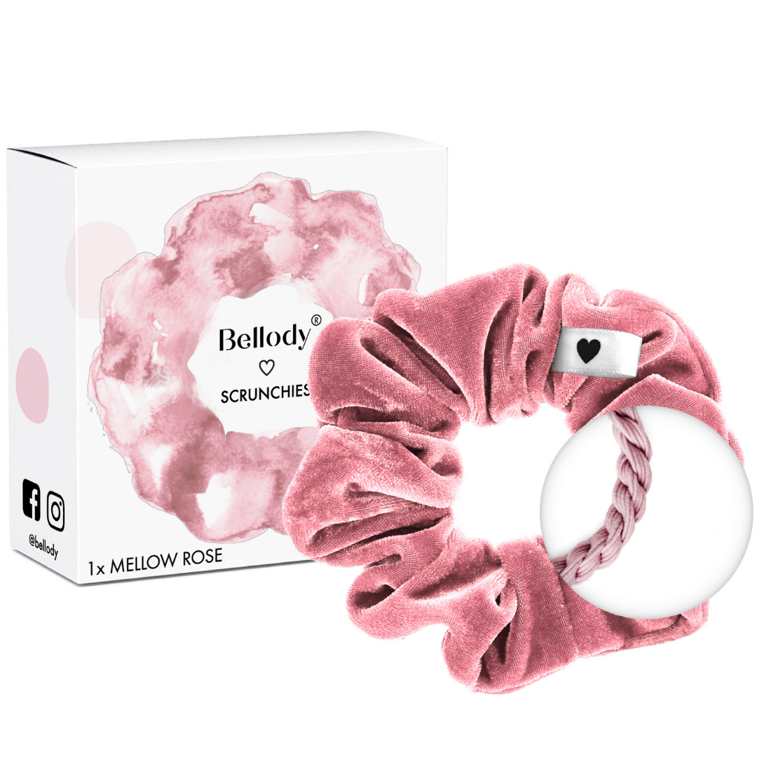 rose velvet scrunchie in luxury packaging 
