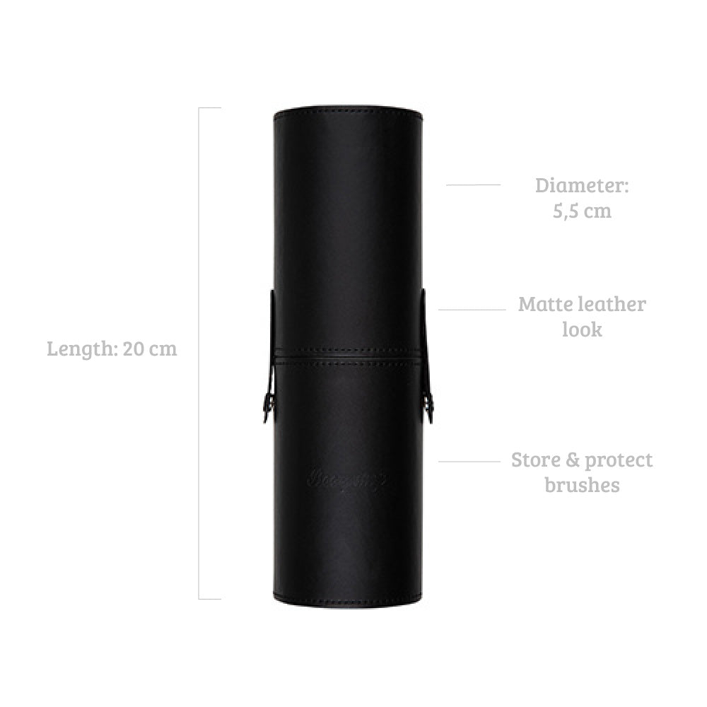 Makeup Brush Holder Matte Leather look, 20cm high to store and protect brushes.